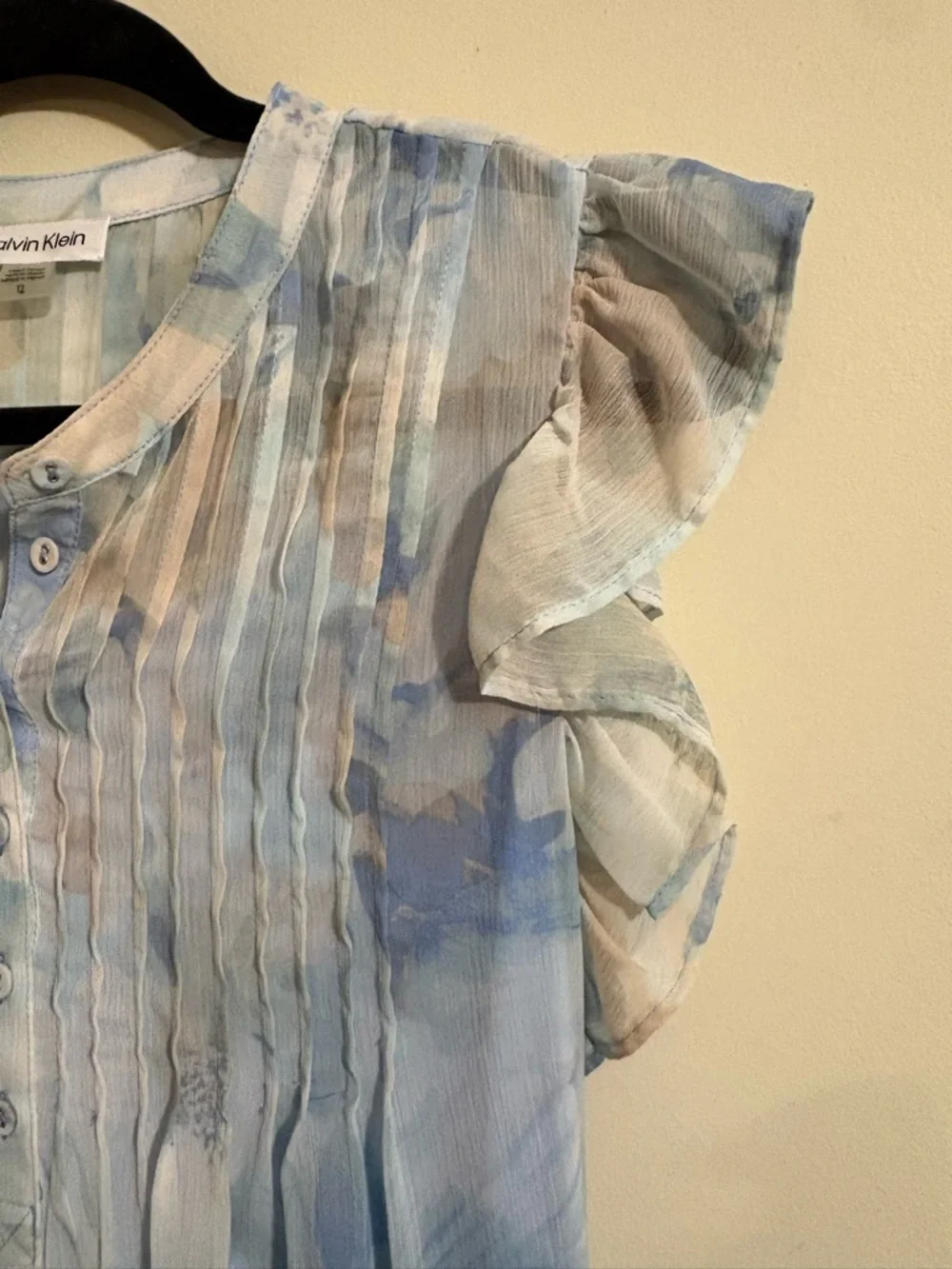 Calvin‎ Klein Women's Sheer Flutter-Sleeve Shift Dress SZ 12 Serene Multi floral
